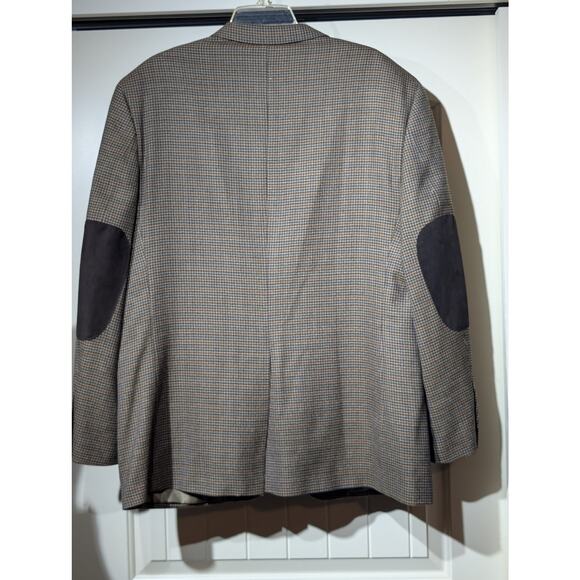 Tasso Elba Macy's Elbow Patch 100% Wool Brown Houndstooth Sports Coat Mens 44R - Picture 13 of 14